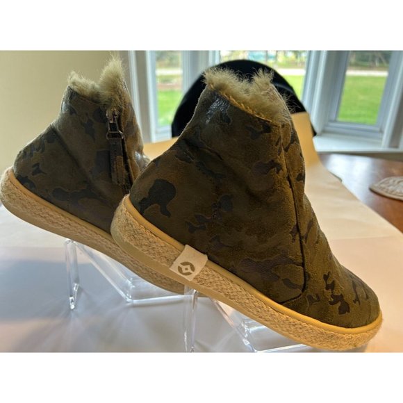 Women's Taj Fur Espadrille Boot Size 10 Green and Black Side Zipper Fur Lined - Picture 6 of 11